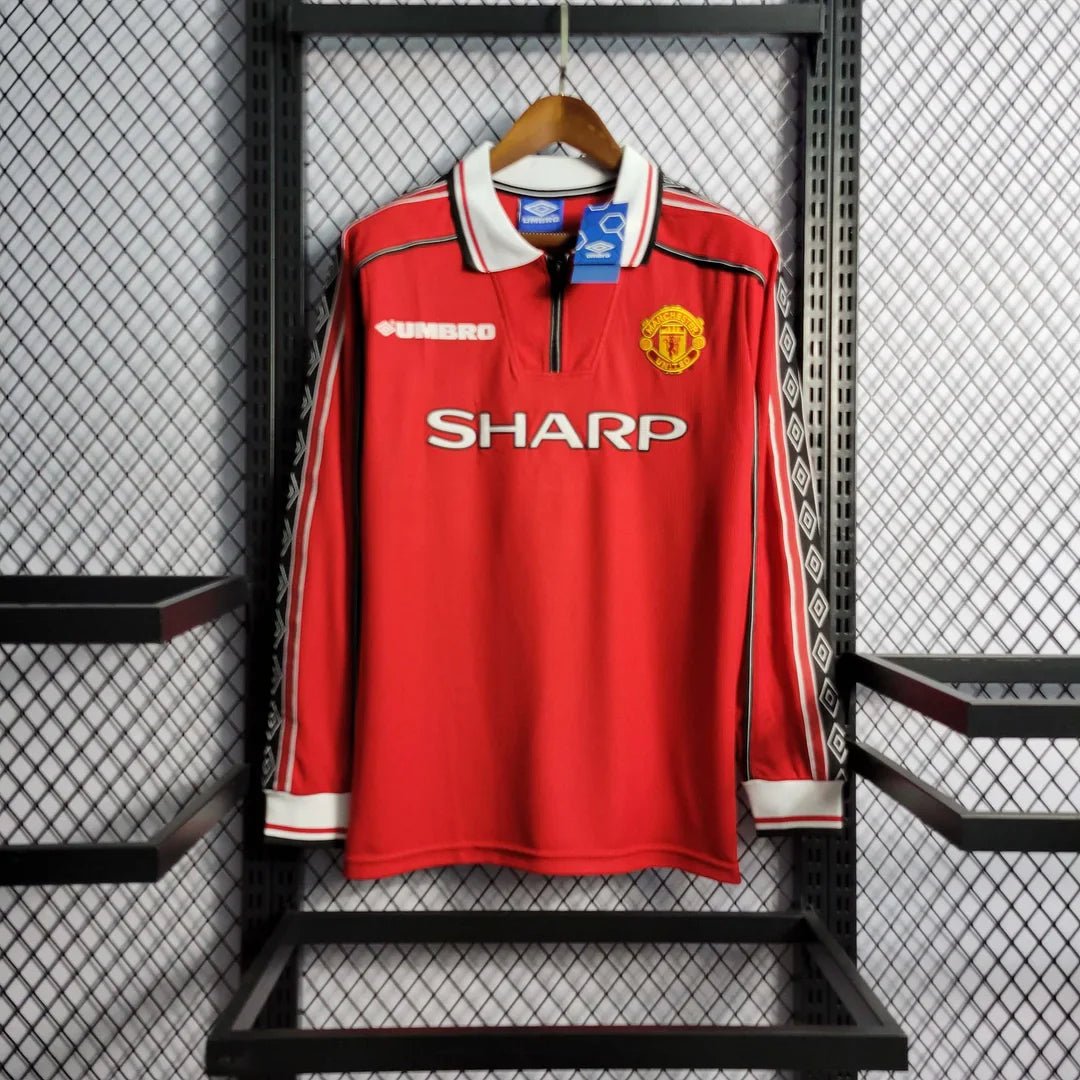 36a6cc61bad27029ab558d68b37fabdf.jpg 1998/1999 Retro Manchester United Home Jersey Long Sleeve - Image 1